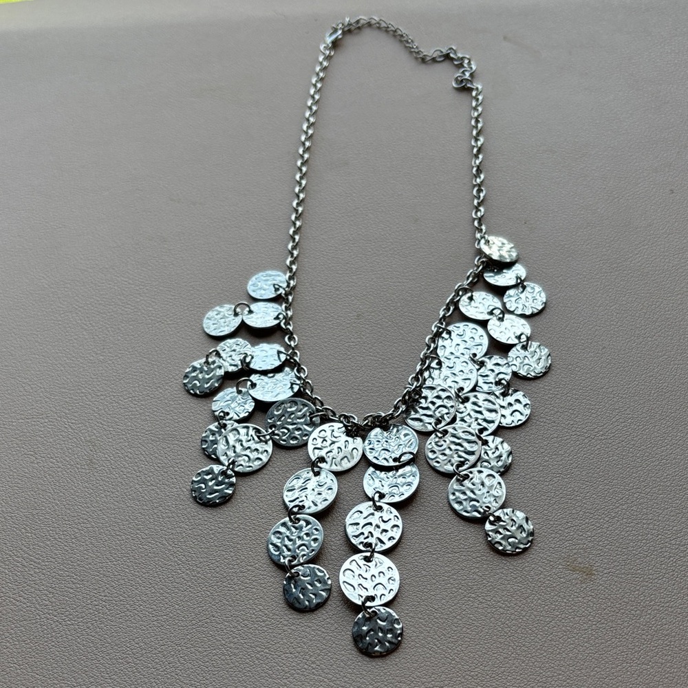 paparazzi Silver Textured Disc Fringe Necklace